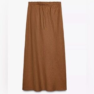 Zara Elegant Brown 100% linen Maxi Skirt